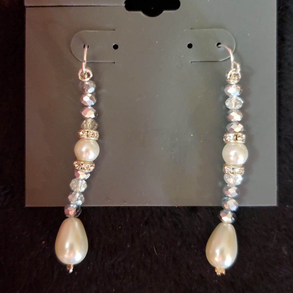 Dangle Drop Pearl Crystal Earrings